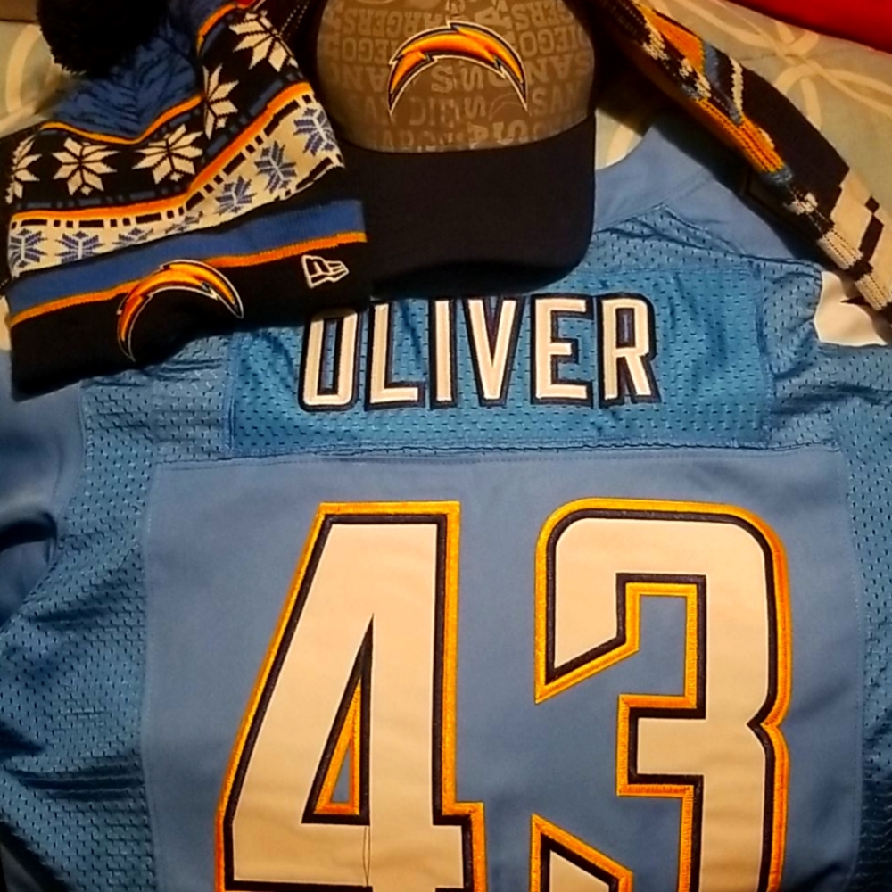 Chargers official jersey fitted hat and scarf